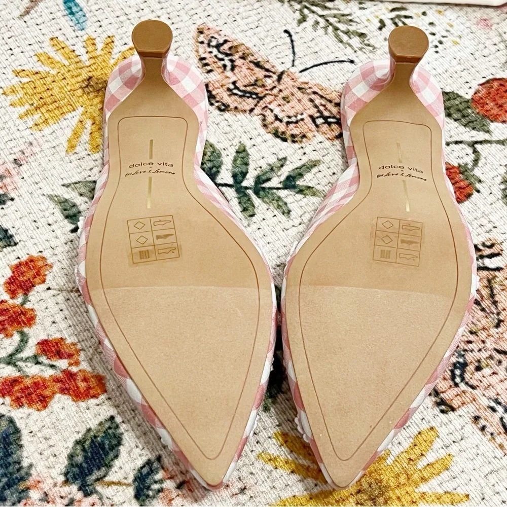 NWT For Love And Lemons X Dolce Vita Lilou Mule in Pink Chalk Gingham Mule - Picture 8 of 13